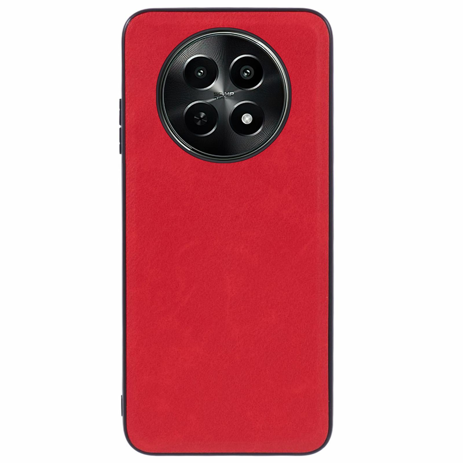 

For Realme C65 5G Case Leather Coated PC+TPU Protective Back Cover Solid Color Red