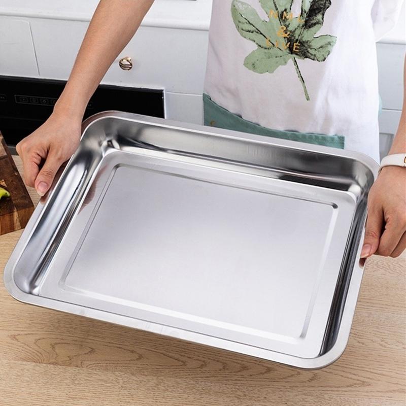 Edelstahl Küche Lagerung Tabletts Lebensmittel Flache Rechteckige Grill Obst Platte Gebäck Metall Gedämpfte Gericht Home Organizer