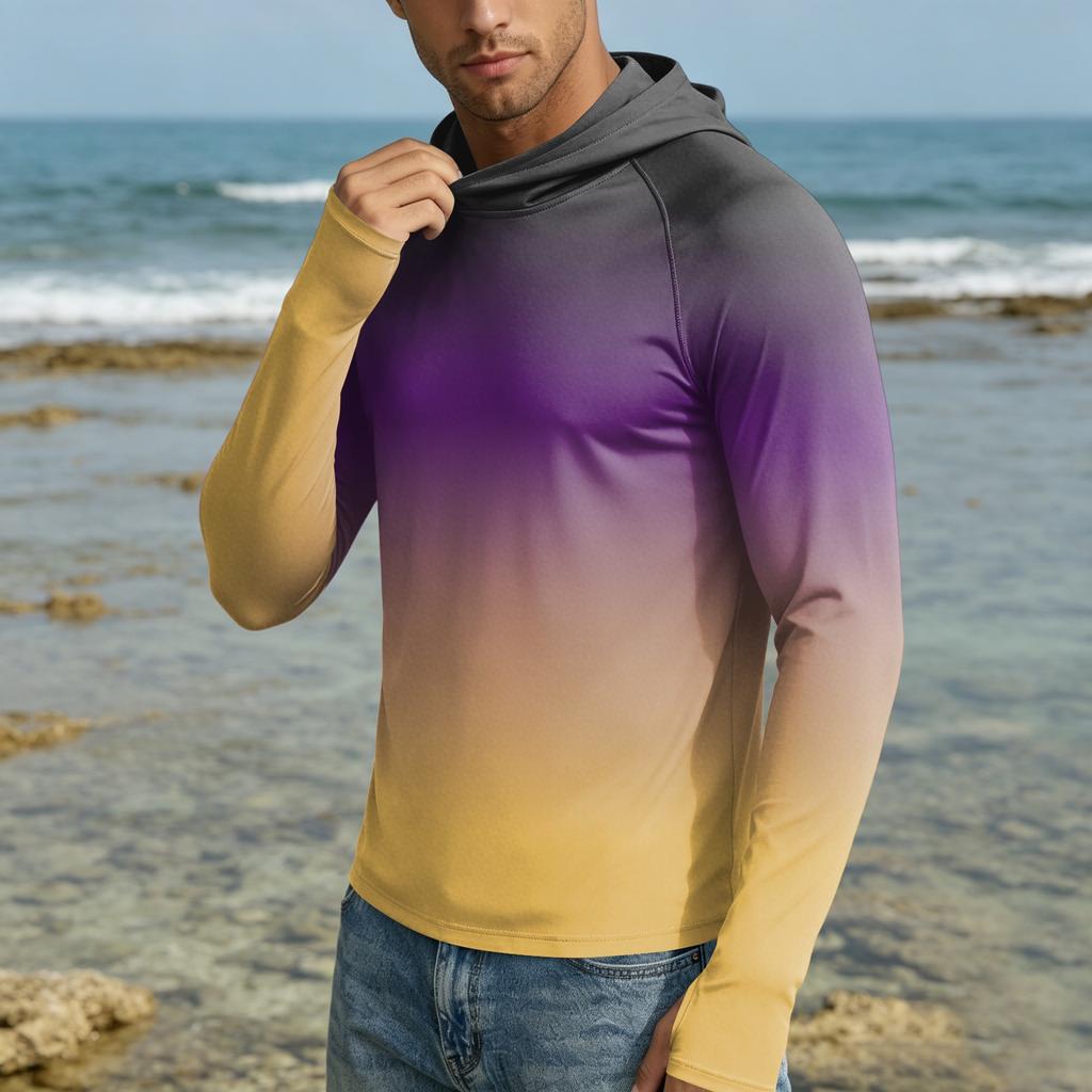Men's 50 Plus Sun Hoodie Long Sleeve Lightweight Stretch Quick Dry Hooded Shirt for Outdoor Activities