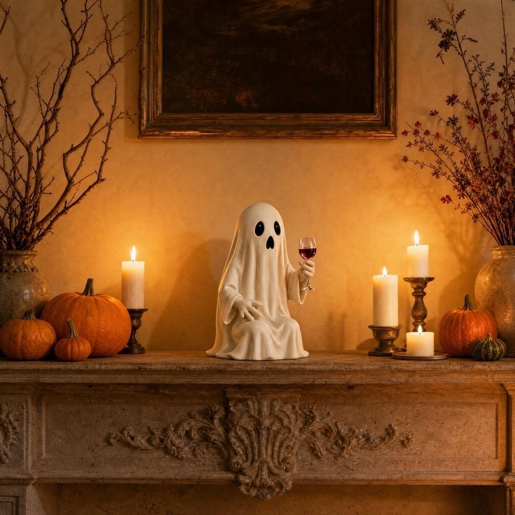 Halloween Wine Bottle Holder Sculpture - Elegant Resin Decoration for Party