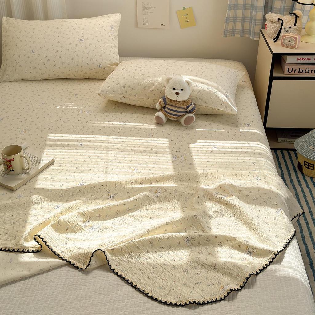 Class A Full Cotton Double Layer Gauze Bed Sheet & Pillowcase Set (3-Piece) for All Seasons