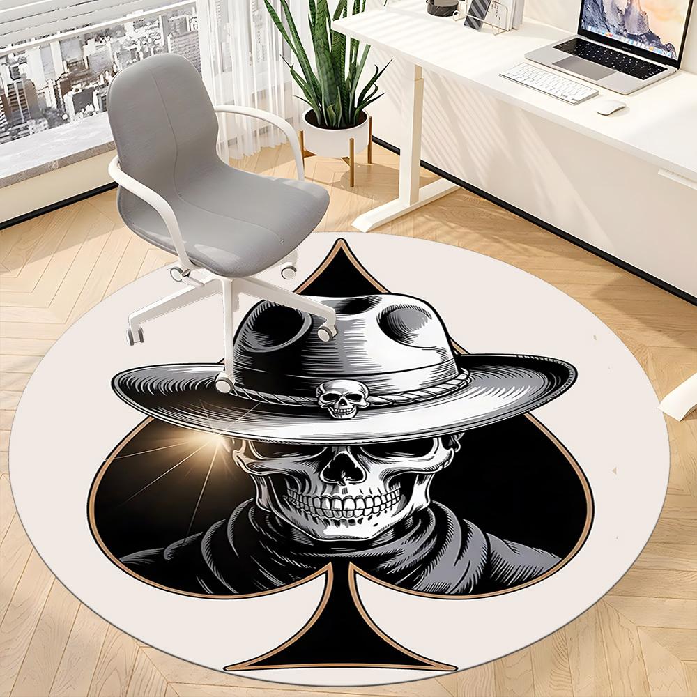 1pc Skull Ace Office Round Area Rug, Under Office Chairs Bedroom Living Room Home Decor, Room Deco, Available In Various Sizes