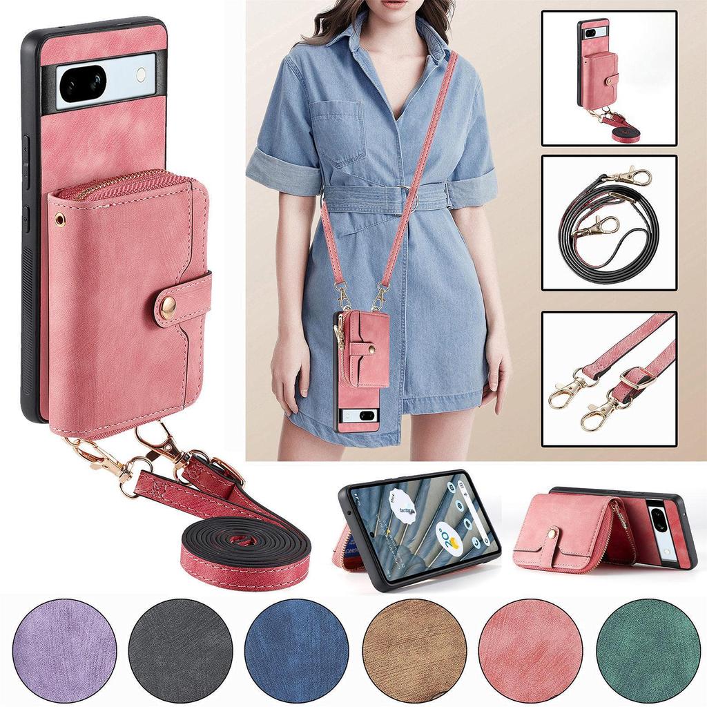 Google Pixel 9A Leather Case with Card Holder & Lanyard