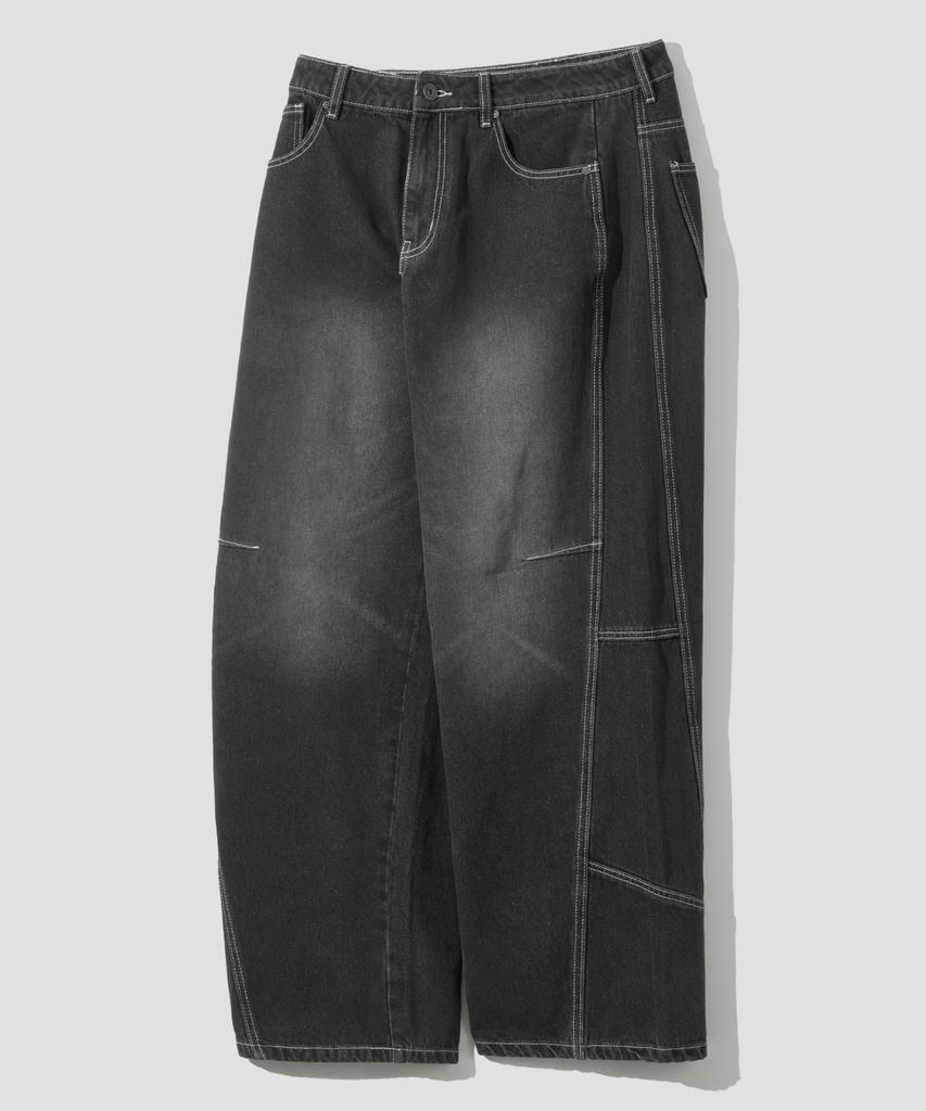 Age O.D. Curved Wash Cut-Out Wide Denim Pants [Dust Black]