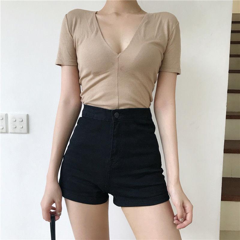 

Summer 2022 Slim Fit High-Waisted Denim Shorts for Women Extra Large чёрный