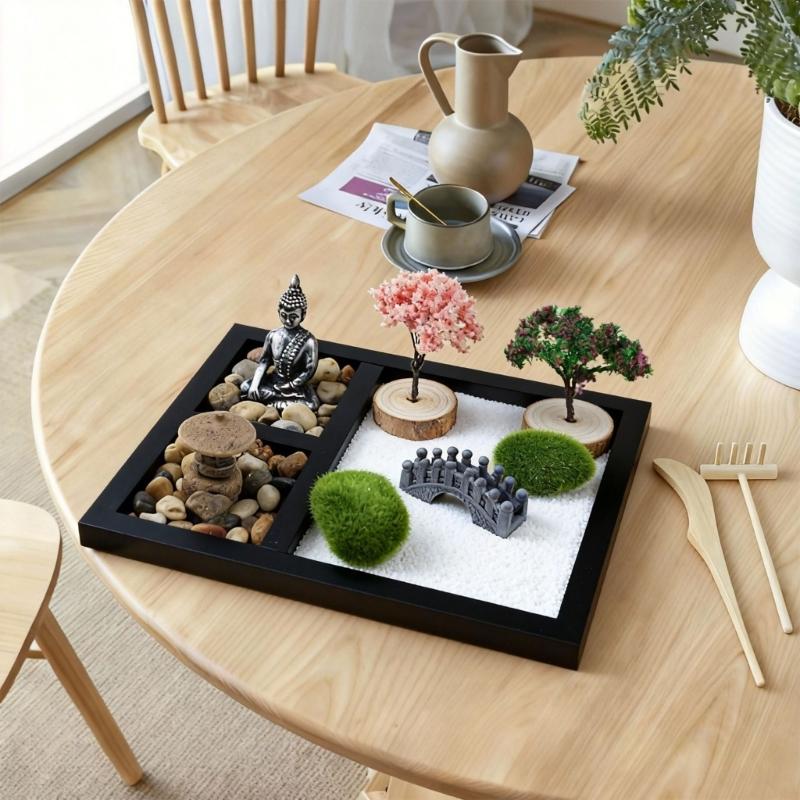 Japanse Zenes Tuin voor Bureau Hout Zand Tuin Zenes Decoraties Meditaties Cadeau Sensorische Therapie Tool Mindfulness Emotioneel