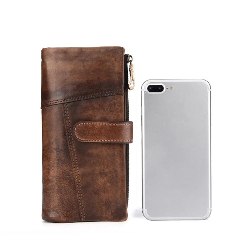 Retro Men's Cowhide Wallet Genuine Leather Men RIFD Long Wallet Large Capacity Multiple Card Slots Casual Portable Coins Purse Durable Card Holder