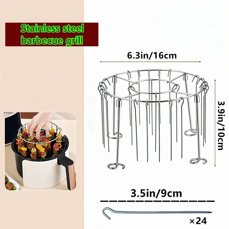 

Air Fryer Grill Set: 304 Steel Vertical Grill + 24 Skewers. Grill kabobs evenly indoors/outdoors. Fits 3-6QT models. чистый
