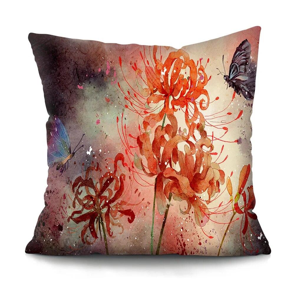 Bedroom Living Room Cushion Cover Oil Painting Bird Cushion Cover Chinese Style Car Sofa Home Decor Pillowcase