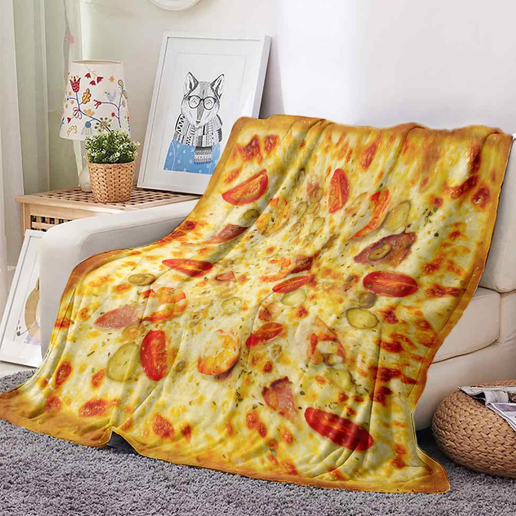 Delicious Pizza Print Blanket Funny Food Flannel Round Blanket Soft Warm Throw Blanket Nap Blanket For Couch Sofa Bed Game