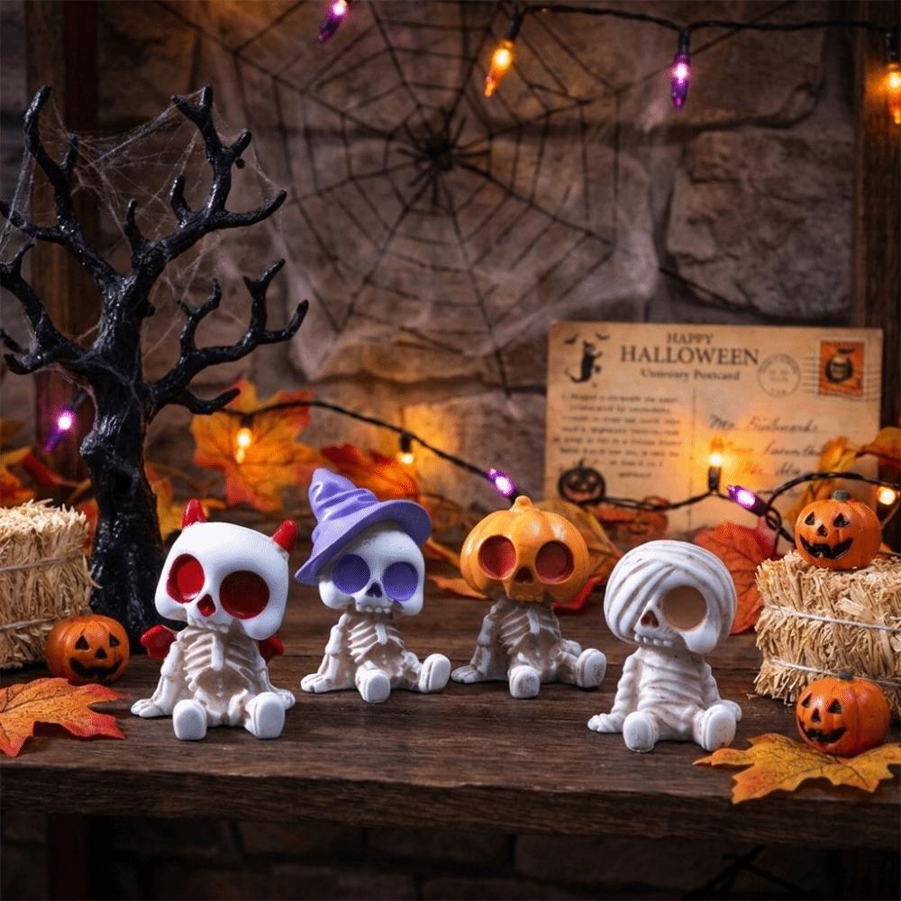 4pcs/set Resin Material Halloween Figurines Pumpkin Mummy Ghost Mini Decoration  Desktop Display