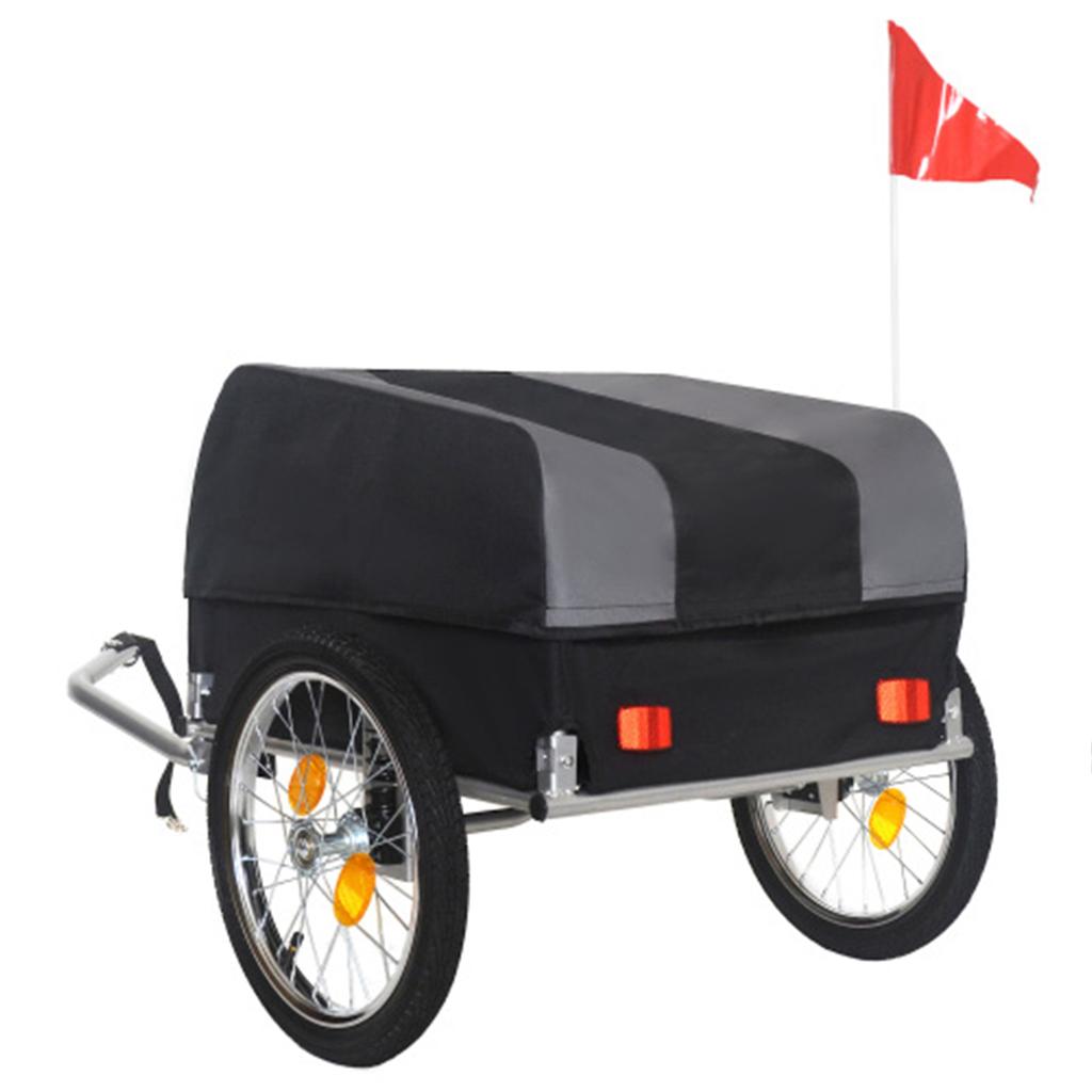 Carrello da Bicicletta per Carico, Copertura Impermeabile Rimovibile, Capacità 40 kg, Ruote da 16 Pollici Off-Road, Design Pieghevole per Campeggio e Shopping – Grigio/Nero