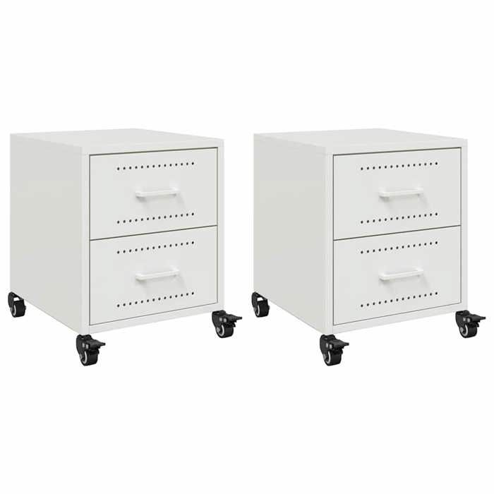 VidaXL Bedside Tables 2 Pcs White 36x39x43.5 Cm Steel, Cabinet, Bedroom Furniture, Phone Stand, 846637