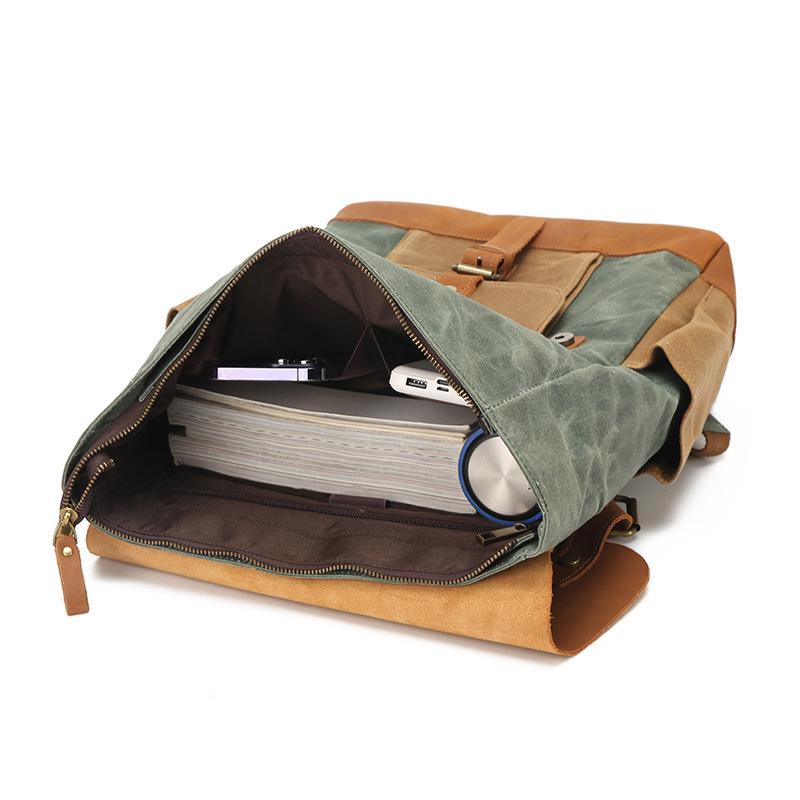 Retro Waterproof Leather & Oil Wax Canvas Backpack - High Quality Multifunctional Computer Bag