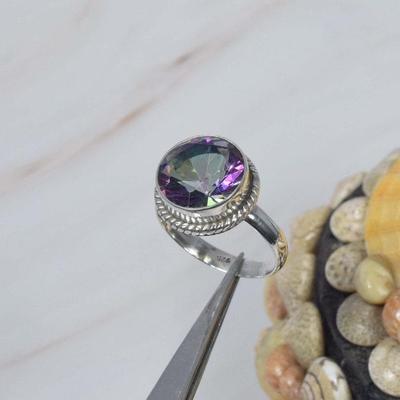 Mystischer Topas Edelsteinring, Handgefertigter Designerring, Geschenk für sie, Boho Ring, Jubiläumsring, 925 Sterlingsilber
