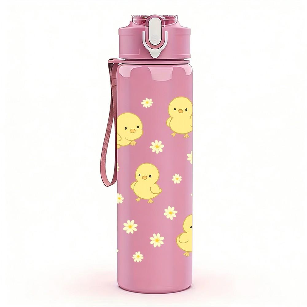 1PC Little Yellow Duck Seamless Pattern 750ml Color Plastic Sports Water Bottle Leakproof Flip Straw Lid Suitable for Sports Office Home Use