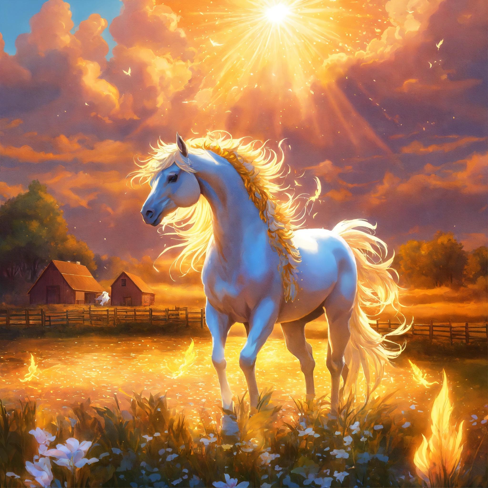 

Sacred White Pegasus Horse Golden Sunshine Prints Poster Canvas Painting Modern Wall Art Pictures Living Room Bedroom Home Decor 20x20cm no frame