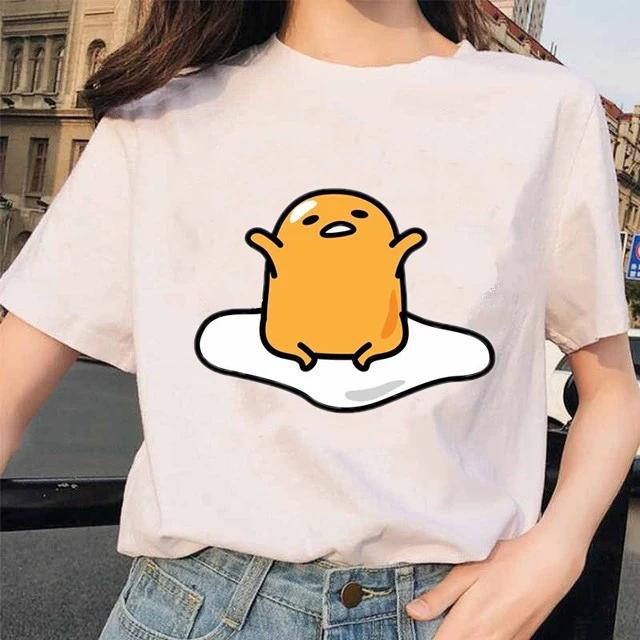 Harajuku Faules Ei Druck Damen T-Shirt Gudetama T-Shirts Kurzarmshirt Kawaii T-Shirts Gothic Weibliche Ästhetik T-Shirt Oberteile