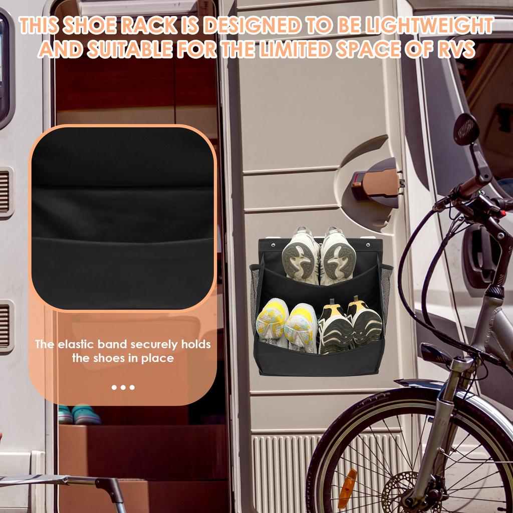 2 Stück Wohnmobil Schuhaufbewahrung mit Klebeband Wandmontage Schuhorganizer mit großer tiefer Tasche für Camper Schmaler Platz Schrank