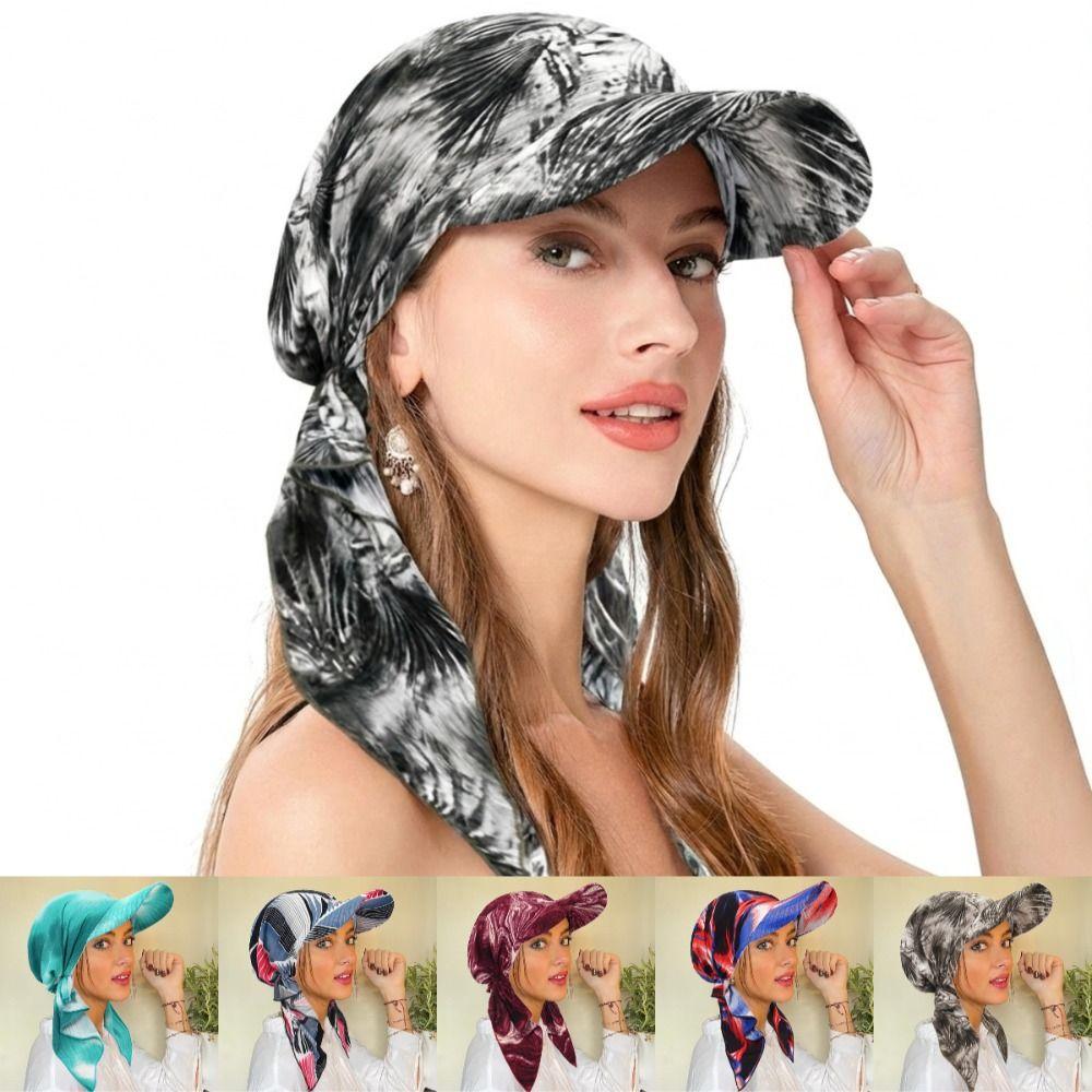 Floral Print Strapped Baseball Cap With Brim Wrap Hair Summer Headscarf Hat Breathable Versatile Turban Hat Everyday Outfits