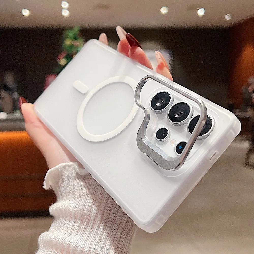 For Wireless Charging Magnetic Lens Holder Phone Case for Samsung Galaxy S24 FE S25 S23 Ultra S25 Plus + Protective Cover