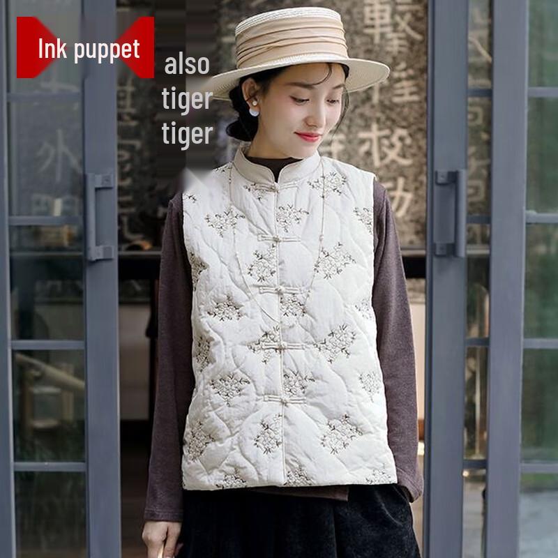 Mo ou Women s New Chinese Style Embroidered Winter Vest 3XL