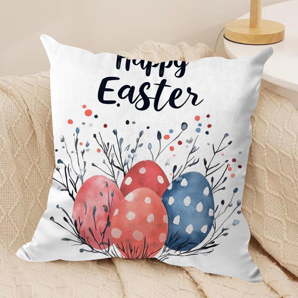 Happy Easter Bunny Cushion Cover Short plush Doublesided Print Square Throw Pillow Covers Sofa Home Cushion Decor