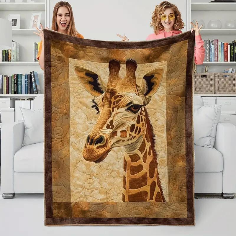 Giraffe Print Blanket Flannel Blanket for Sofa Office Bed Camping Travel Gift Blanket