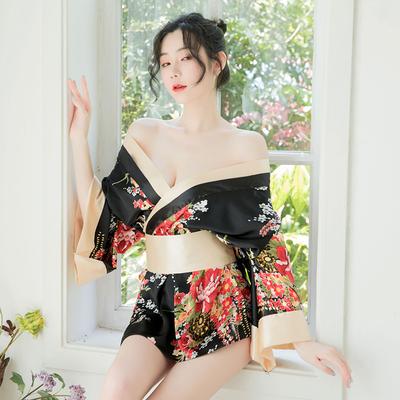 Sexig Lingeri Showa Konst Kimono Förförelse Djup V Privat Hus Sexig Cos Nattlinne Ihåligt Tryck Pyjamas Kvinnor