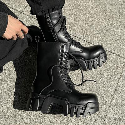 Herrenmode Bühne Nachtclub hoch Motorradstiefel Designer Plateau Schuhe Cowboy Original Lederstiefel cool lang botas masculina