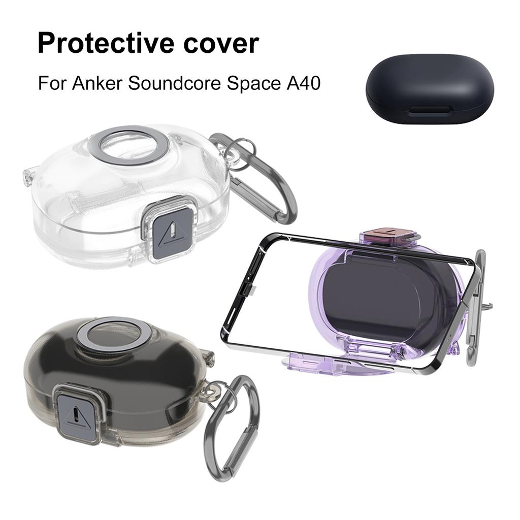 TPU Shockproof Case for Anker Soundcore Space A40 Foldable Kickstand Metal Carabiner Clip Clear Transparent Cover