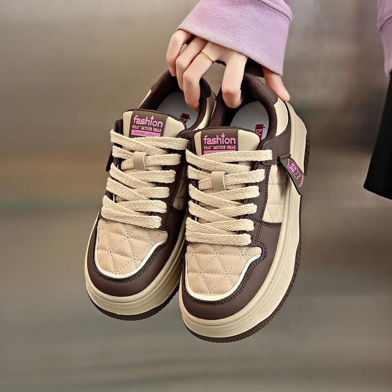 Dámské zimní nové sportovní boty s tlustou podrážkou a fleecovou podšívkou, ležérní, kostkované, s rozpuštěnou podrážkou