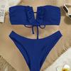 European and American Strapless Lace-Up Thong Bikini Swimsuit for Women