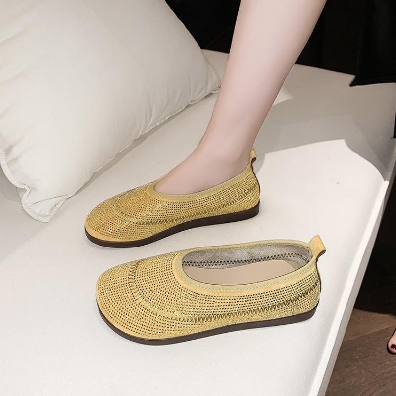 Fashion Women Autumn Female Shoes Crystal Slip-on Soft Shallow Mouth Fall Dress Rhinestone Boat Slip On New Retro Moccasin Summer Flock