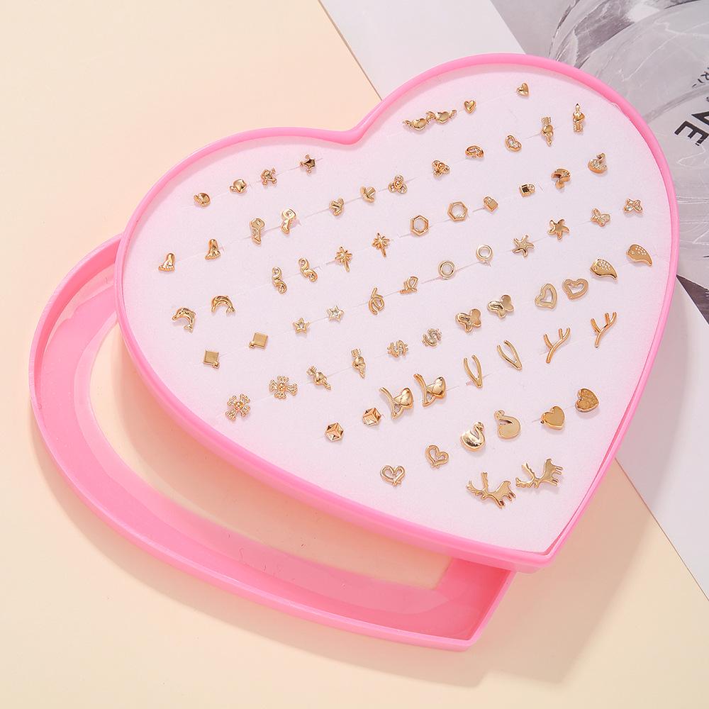36 Pairs Non-allergenic Heart Box Earring Set - Fashionable, Non-repeating Designs for Women and Best Friends.