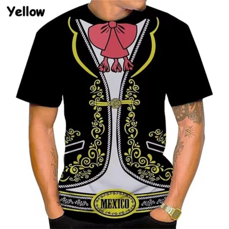 T-shirt grafiche da uomo Mariachi, stampa 3D, finto abito, maniche corte, maglietta casual oversize, costume messicano, abbigliamento da strada