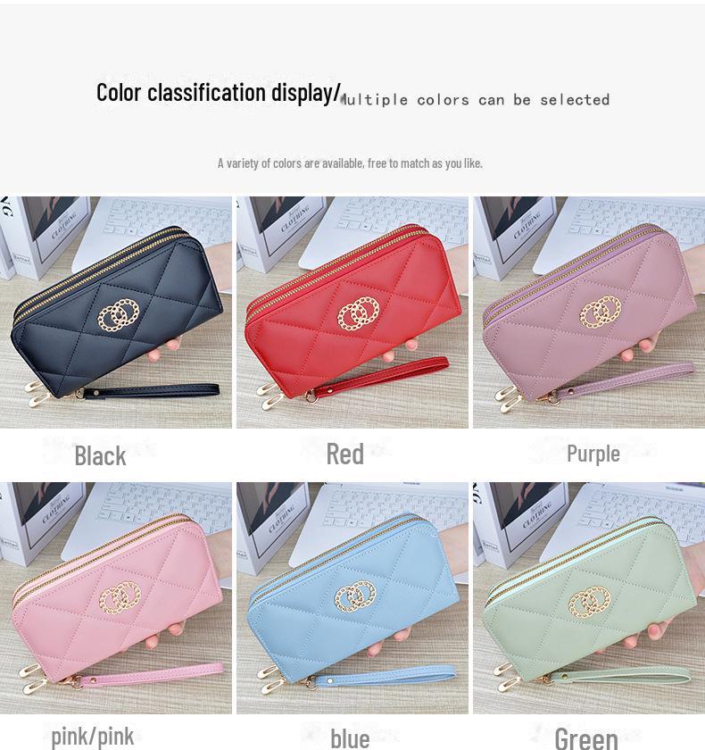 Dámská dlouhá peněženka s dvojitým zipem: Velkokapacitní psaníčko a brašna na mobilní telefon