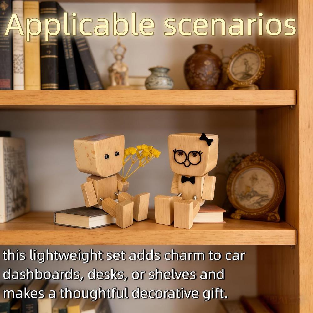 Shaking Feet Wooden Doll Set with Spring Legs, Shaking Wooden Man Figurine for Car Dashboard and Desk, with12 Magnetic Expressions Gifts