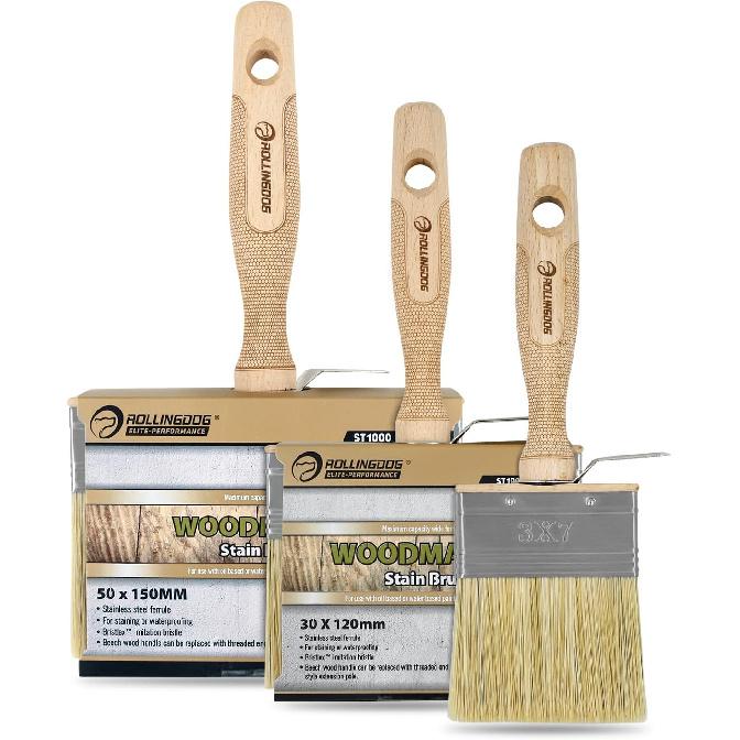 ROLLINGDOG Deck Stain Brush Set - Limewash Brush Wood Handle Large Deck Brush Applicator for Wall, Wood, Fence, Floor Painting(70mm 120mm 150mm)