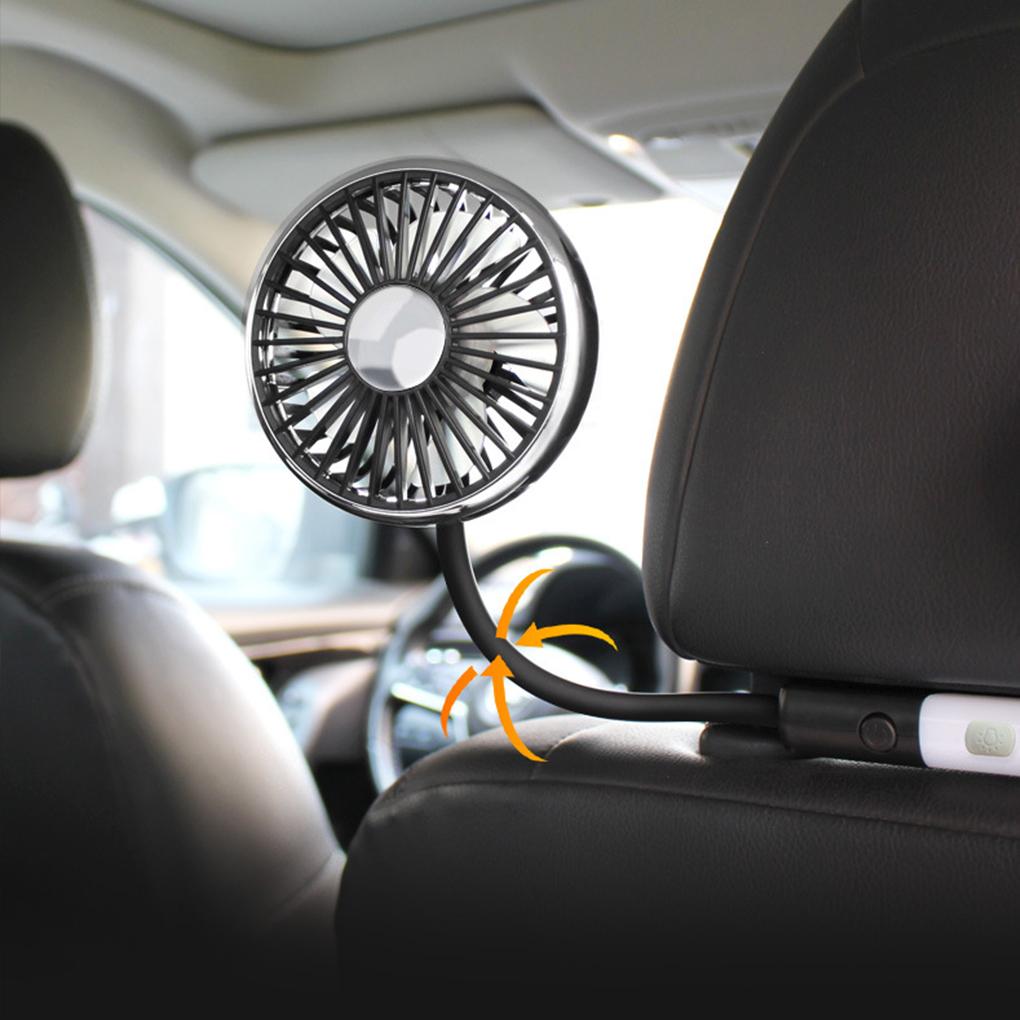 360° Rotatable Car Cooling Fan USB Powered Dual Fan Heads 3 Wind Speed Levels 12V Automotive Fan