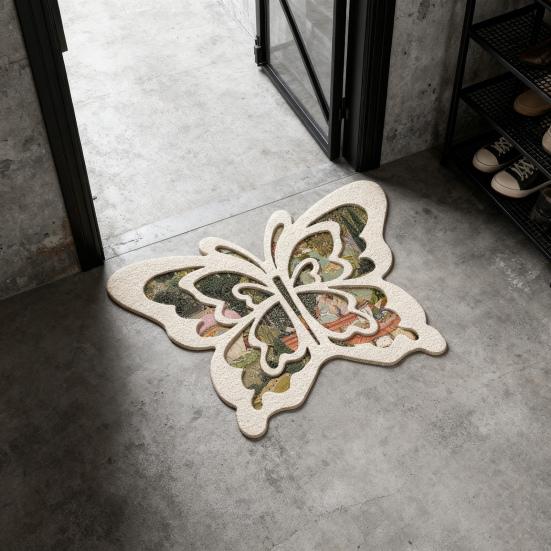 Floor Mat Butterflies Shape Water-Repellent Easy To Clean Bathroom Rug with Anti-Slip Base High-Density Diatom Ooze Bath Mat