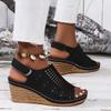 Summer new large size wedge heel sandals women's hollow Velcro sandals