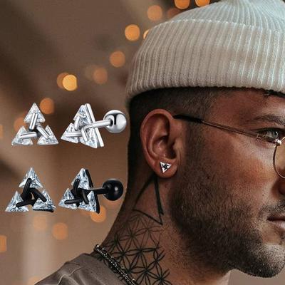 Men Stud Earring,Triangle Pierced Crystal Zircon Stud Earrings,Stainless Steel Tiny Minimalist Studs for Mens Women Zircon