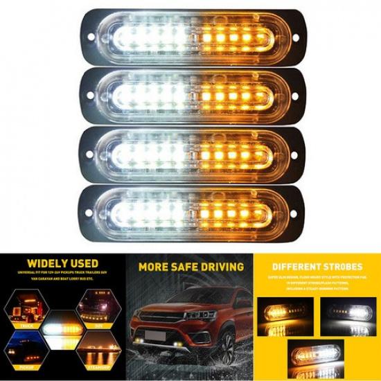 

4pcs 10 LED Strobe Lights Flashing Warning Beacon Signal Amber White