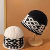 Retro Headband Cap for Women's Autumn and Winter A Niche Color Blocked Large Head Knitted Cap  Warm Fashionable and Whitening Woolen Cap
