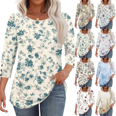 Bluze de damă cu mâneci 3/4 cu nasturi, bluze casual, ținute de vară, haine pentru vacanța la plajă