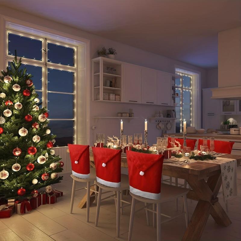2/4/6ks vánoční dekorace potahy na židle, vánoční čepice na křeslo se sněhovou vločkou Santa Claus Red Hat, sady potahů na kuchyňské jídelní židle