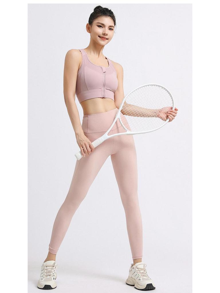 Women's Shockproof Sports Bra with Front Zipper and Side Support - Minimizes Bust for Running and Yoga