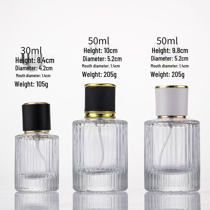 50ml Screw-Top Perfume Refill Bottle, 100ml Black Vertical Stripe Spray Bottle, Cosmetic Glass Empty Bottle in Stock