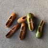 Johnature Genuine Leather Shallow Elastic Band Women Flat Shoes Versatile Round Toe Solid Color Slip-on Shoes